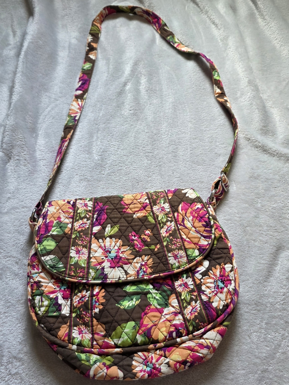 Vera Bradley Quilted Floral Crossbody in Brown, Pink and Green